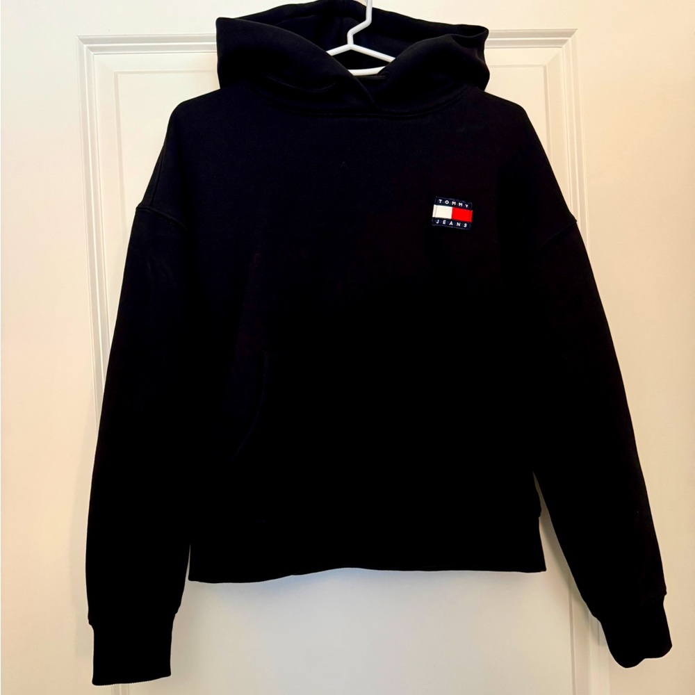 Tommy Jeans Black Hoodie - 97%Cotton, Fleece-Lined, Winter-Ready, Size S/P